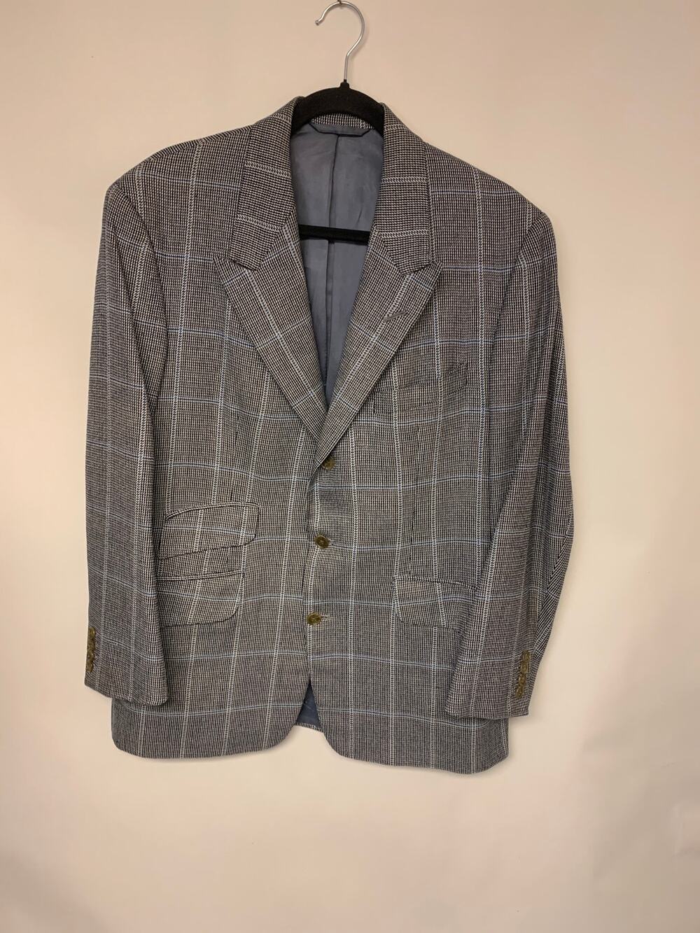 Alan Flusser Mens Sport Jacket Vintage Grey Glen Plaid Professional Preppy